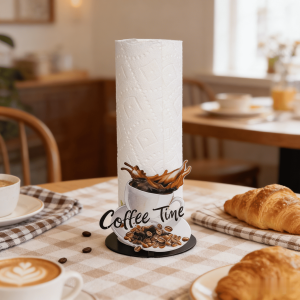 Coffee Design Metal Tissue Holder Bathroom Toilet Paper Roll Holder Decorative Tissue Organizer for Kitchen Dining Room Table