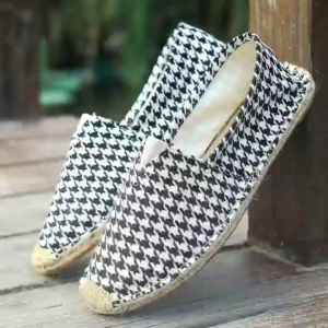 Canvas Shoes for Men Breathable Straw Espadrilles Trendy Shoes Fisherman Casual Shoes Slip-On Loafers Houndstooth Loafers Shoes for Men