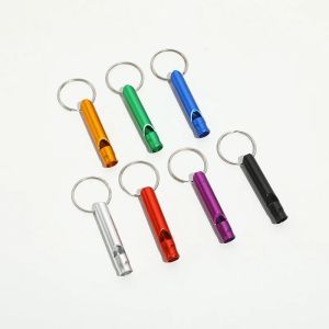 1 PC Aluminum Whistle Keychain Metal Survival Whistle Outdoor Training Dog Training Colorful High Frequency Sound Wave Whistle