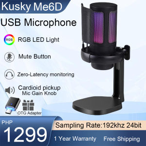 Kusky Me6D RGB USB Microphone Condenser Gaming Mic Noise Canceling Mic for PC phone Noise Reduction MuteGain - Lazada