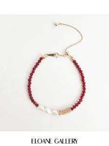สร้อยข้อมือมุกธรรมชาติพร้อมหินอัมพวาสีแดง ELOANE GALLERY เครื่องประดับแฟชั่นสำหรับทุกเพศ วัสดุคริสตัลธรรมชาติ