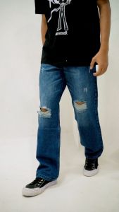 Otsky X Cavier Celana Jeans Pria Denim California Ripped Dark Blue Loose Fit