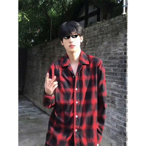 เสื้อเชิ้ตลายสก็อตแขนยาวทรงหลวมสำหรับผู้ชาย สไตล์วัยรุ่นญี่ปุ่น แจ็คเก็ตคู่รักย้อนยุค ผ้าฝ้ายโพลีเอสเตอร์ ฤดูใบไม้ร่วง 2024