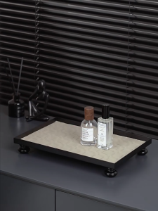 （IN STOCK） LORDWEY Stainless Steel & Leather Desk Organiser Perfume Jewellry Storage Tray Weave Leather Table Organizer