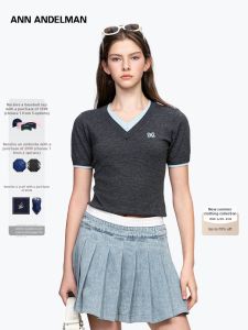 ANN ANDELMAN | Pseudo Double Layered Color Block V-Neck T-Shirt