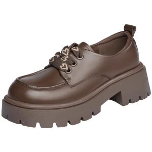 Josiny | Thick Sole Lace-up Brown Loafer Shoes