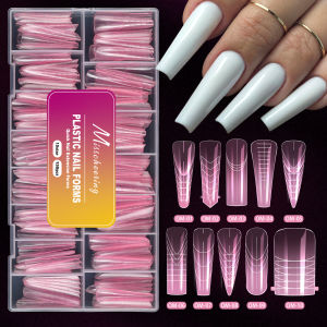 150pcs Pink French Plastic Nail Dual Forms Square Stiletto Nail Extension Molds Quick Building Mould For Manicure DIY Nail Suppl