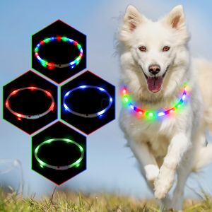 Led Luminous Dog Collar 4 Flashing Modes Multi-color Light Up Soft Silicone Glowing Light Dog Necklace for DogsCat Walking Night