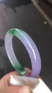 Uenjoyment Natural 100% real jadeite green Jade bangle flat bar bangle purple jadeite for woman temperament gift bracelets good luck 58.5mm