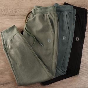 Mens Slim Fit Knitted Casual Pants Autumn Winter Leisure Trousers with Drawstring And Embroidered Letters Sporty Style