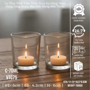 6 Ly Thủy Tinh Trong Suốt Đáy Dày 70ml – Ly Đựng Nến Thơm Handmade