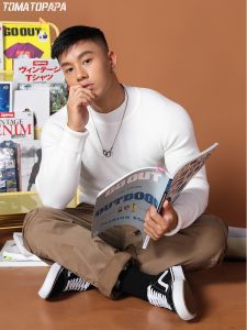 Tomatopapa เสื้อสเวตเตอร์คอปกสูงทรงสลิมฟิตสำหรับผู้ชาย แขนยาว ทรงหลวม สไตล์ฤดูใบไม้ร่วง/ฤดูหนาว ทรงลำลอง สีพื้น