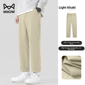 MiiOW | New Summer Casual Cotton Pants Mens Comfortable Loose Long Straight American Style Pure Cotton Breathable Elastic Waist