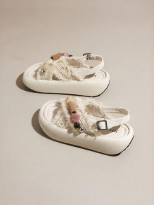 Josiny | Bohemian Fringe Beaded Thick Bottom Open Toe Slides