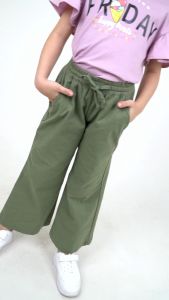 Forest Kids Girls Cotton Linen Drawstring Wide Leg Long Pants | Seluar Panjang Palazzo Budak Perempuan - FK810016