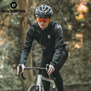 ROCKBROS Cycling Jersey Windproof Fleece Warm Cycling Jacket with Pocket for Men Sports Clothing