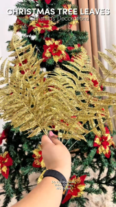 10Pcs Christmas Tree Leaves Xmas Decor Artificial Flower PACO Gold Leaf Simulation Plants Branches