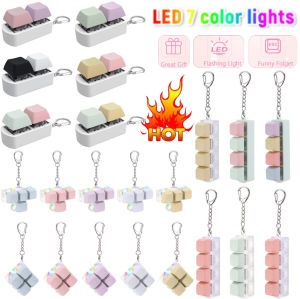 Keyboard Fidget Toy LED Keyboard Key Toy Stress Relief Tool Keychain Keyboard Click Button Fingertip Button with LED Light