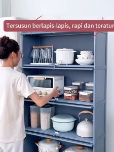 Rak Dapur Lemari Dapur Rak Microwave Dapat Ditumpuk Penyimpanan Sederhana Bambu Bumbu Makanan 140CM