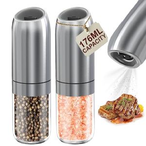 Gravity Electric Salt & Pepper Grinder Set Battery Powered Stainless Steel Pepper Mill Grinder LED Light Adjustable Coarseness