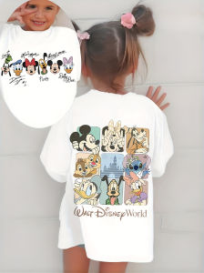 เสื้อพิมพ์ลายการ์ตูน Disney Family เสื้อยืดแขนสั้นมีสไตล์ทุกเพศสําหรับฤดูร้อนเสื้อกีฬาลําลองกลางแจ้ง เสื้อผ้าราคาไม่แพง