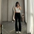 plarepants rib knit cutbray, celana panjang wanita, celana korean style highwaist. 