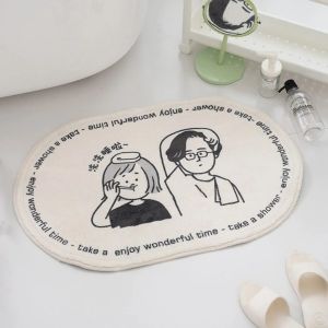 VIKAMA Cartoon Oval Bathroom Rug Soft Non-Slip Shower Bathtub Foot Mat Living Room Bedroom Entrance Doormat Home Decor
