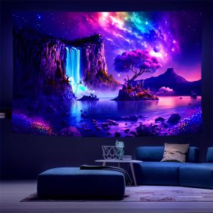 VIKAMA Bầu Trời Đầy Sao Mơ Mộng Tấm Thảm Huỳnh Quang Tia Cực Tím Thẩm Mỹ Treo Tường Bằng Polyester Cho Phòng Ngủ Trang Trí Phòng Theo Phong Cách Hippie