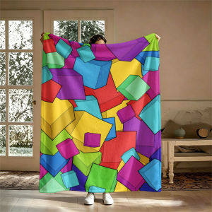 BILIBILI | Colorful 3D Cubes Flannel Blanket Perfect for Sofa Office Bed Travel Sleep Read Relax Camping Four Season Use