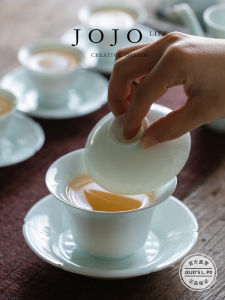 Jojos L PD Bowl Three Talent Cover Bowl Song Porcelain Style Lake Field Shadow Green Porcelain Gongfu Tea Set Ceramic Tea Utensils