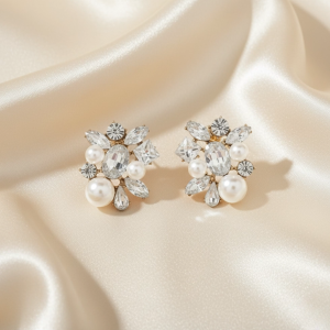 ต่างหูแฟชั่น ต่างหูดีไซน์หรูประดับมุกสีขาว ลุคเรียบหรู ดูแพงทุกมุมกล้อง