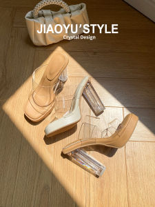 โปร่งแสง รองเท้าแตะส้นสูง ผู้หญิง รองเท้าแตะคริสตัลแฟชั่นแพลตฟอร์มกันน้ําสวมใส่กลางแจ้ง หนัง รองเท้าแบบสวม Sensation