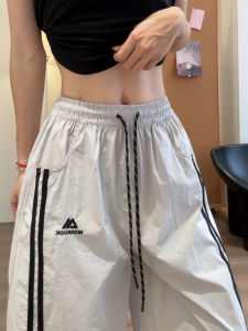 LANMENGYA | Grey Stripe Casual High Waist Wide Leg Pants