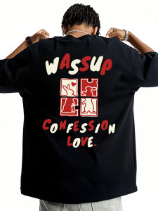 Wassup Heavyweight Pure Cotton Short Sleeve T-Shirt Mens Summer Loose White Oil Painting Casual Top Fashionable round Neck Tee