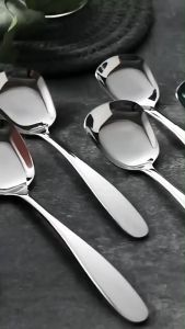 PDM Premium 304 Stainless Steel Square Head Spoon Flat Bottom Spoon Dessert Spoon 3 pieces set 方头平底勺