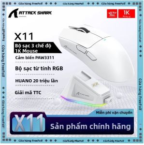 Chuột Chơi Game Không Dây Attack Shark X11/X11SE 22000DPI 400IPS PAW3311 3 Chế Độ Bluetooth Có Pin Sạc