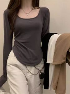 Áo Thun Dài Tay Rộng Rãi Cho Nữ Màu Trơn Phong Cách Hàn Quốc Mùa Thu Đông Mới Ra Mắt Áo Lót Ngoài Trời Thường Ngày