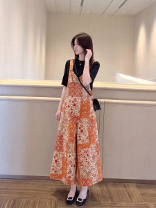 HUANJI | Beautiful Korean-Style Print Dungaree Pants Overall