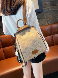 Luxury Womens Backpack 2025 New Small Print Travel Commuter Bag Versatile Soft Shell Zipper Closure PVC Material Shell Shape