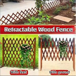 Retractable Wood Fence Wooden Garden Decoration Panel Plant Flower Stand Outdoor Yard Lawn Guardrail