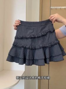 Retro Korean Plaid A-Line Mini Skirt Womens Winter New Design High Waist Slim Fit Half-length Flounce Casual Style Skirt