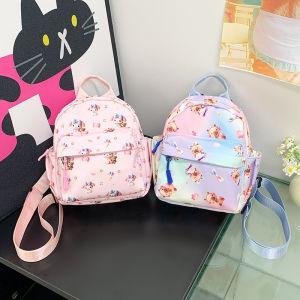 Casual Cute Cartoon Backpack for Girls Travel School Bag Nylon Fabric Dual Shoulder Straps Vertical Square Shape Teenage Bag