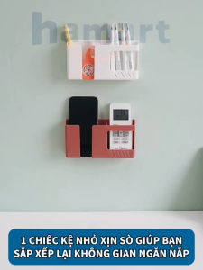 Kệ Để Điện Thoại Đỡ Remote Điều Khiển Dán Tường 2 Ngăn Đựng Bút Kính Đầu Giường Keo 3M Siêu Dính