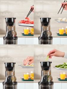 Large Caliber Cold Press Slow Juicer 200W 65RPM Fits Whole Fruits Slag‑Juice Separation Multifunctional Household Automatic Juice Extractor Cooking Machine with Juice Cup and Ice Cream Cup