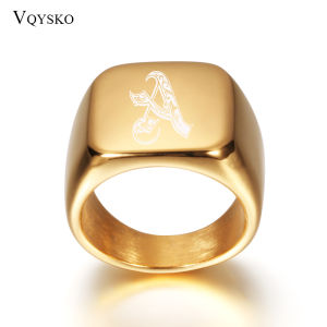 Gold Tone Mens Big Letter Rings Customized Stainless Steel Initial Jewelry Finger Ring Personalized for Male Gift Accessories