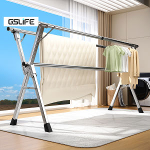 GSlife🔥🔥 Sampayan Stainless Steel Hanger Stand Folding Clothes Drying Rack Heavy Duty Laundry Hanger with Non-Slip Feet for Indoor Outdoor