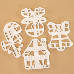 4 Pcs Christmas Cookie Cutter Set - Reindeer Chimney Candy Cane Bell Shaped Biscuits Baking Molds for Christmas Tree Decorations
