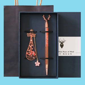 Creative Cultural Design Carp Safeguard Signature Pen Metal Bookmark Gift Box Snake Year Santa Claus Christmas Gift