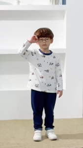 Set bộ thun bé trai tay dài áo thun họa tiết in trần xe cẩu kèm quần dài 9 tới 28kg BERNIE H0725B43