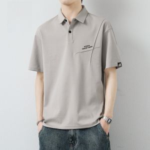 ROMON | Lormen Mens Short Sleeve Polo Shirt Summer Thin Ice Silk T-Shirt Fashionable Turn-down Collar Lightweight Breathable Cotton Blend
